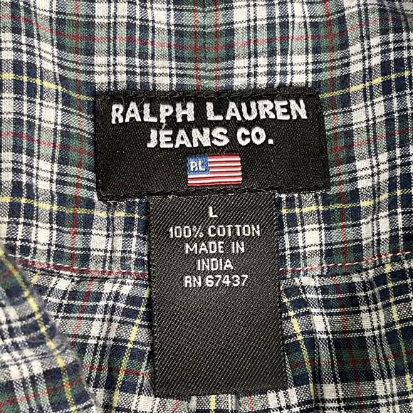 Ralph Lauren Shirt Mens Large Short Sleeve Button Front Green Plaid Cotton - Picture 3 of 6
